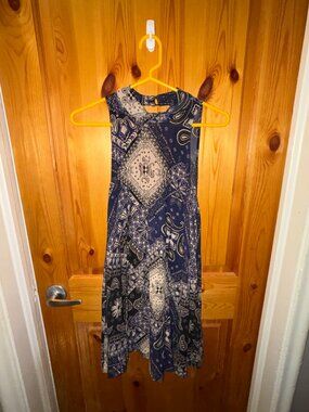 Asymmetrical Blue Paisley Dress